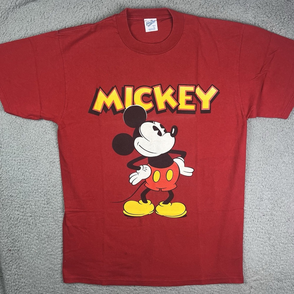 Vintage 90s Disney Mickey Mouse Velva Sheen T-Shirt Size Large‎ Red USA